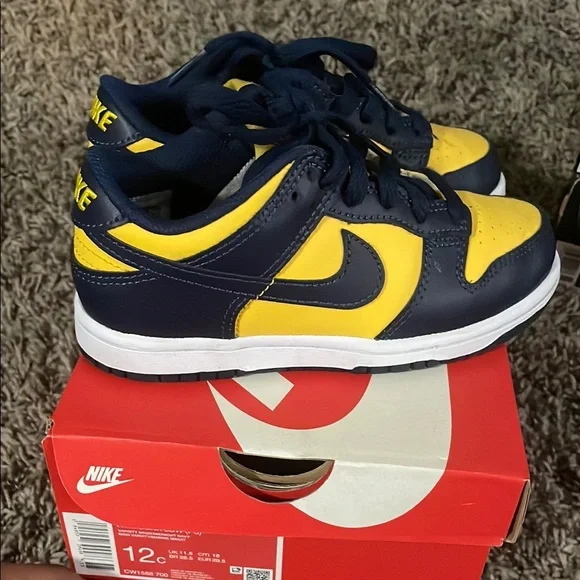 Nike Yellow and Blue Dunk Sneakers Low-Top Leather - Picture 1 of 3